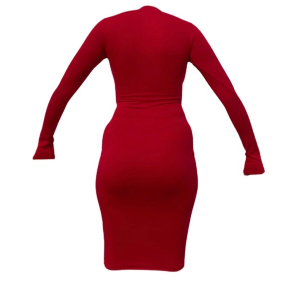 ❤️ (NWT) High Neck Long Sleeve Bodycon Dress (Red) - Picture 4 of 6